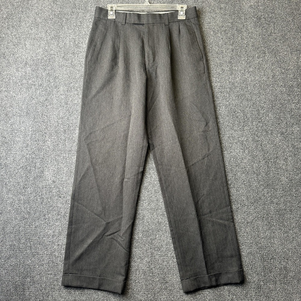 Michael Brandon Pants 30x30 Gray Dress Tweed Pleated Herringbone Straight Cuffed